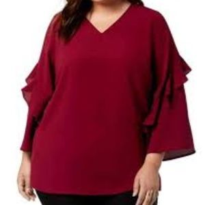 NWT Alfani Plus Size Ruffles-Sleeve Zip Back Top -